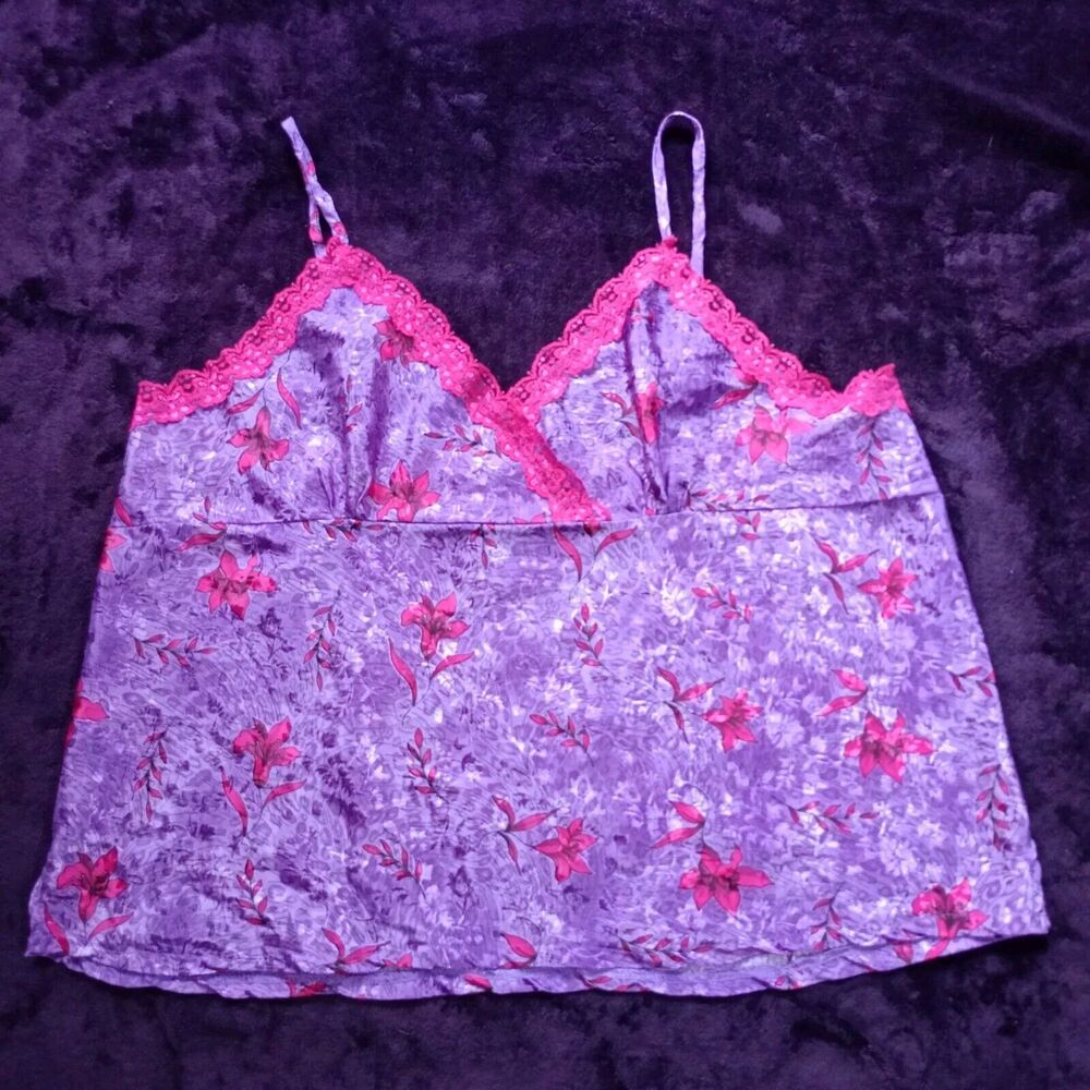 Liz Banks Pink Label Purple Cami Top Camisole Lace FLoral Size XL